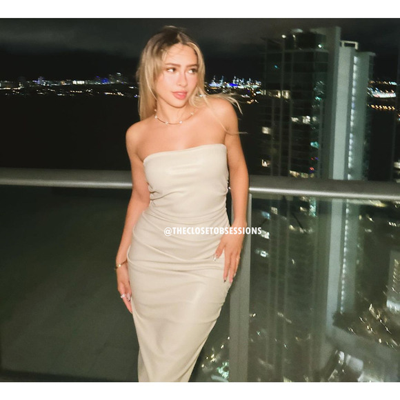 ZARA Blogger Fave Strapless Satin Midi Dress NWT Champagne Beige - Picture 12 of 16